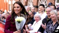 FILE - Britain's Kate, Princess of Wales, meets members of the public in Birmingham on April 20, 2023. British officials announced on March 5, 2024, that Kate's first major official duty since her abdominal surgery in January will take place in June.