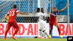 United States' John Brooks right, celebrates after scoring his side's second goal during the group G World Cup soccer match between Ghana and the United States at the Arena das Dunas in Natal, Brazil, June 16, 2014.