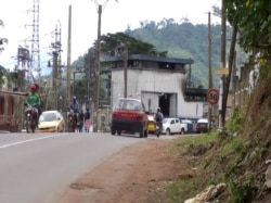 Fire-damaged electric company building is seen from the road in Yaounde, Cameroon, Aug. 16, 2019. (Photo: Moki Kindzeka / VOA)