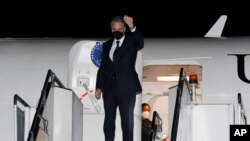 Secretary of State Antony Blinken arrives at Subang Airport, in Kuala Lumpur, Malaysia, Dec. 14, 2021. 
