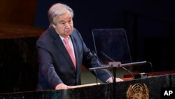 United Nations Secretary-General Antonio Guterres speaks at the start of the Transforming Education Summit at United Nations headquarters, Sept. 19, 2022. 