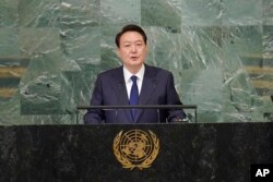 윤석열 한국 대통령이 20일 미국 뉴욕에서 열린 제77차 유엔 총회에서 기조연설을 했다.