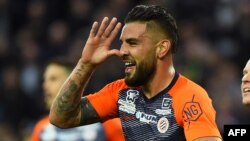Andy Delort célèbre son but contre Guingamp, France, le 3 avril 2019