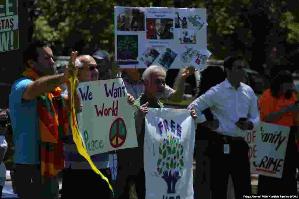 Protesters demonstrate outside the White House as Turkish President Recep Tayyip Erdogan meets with U.S. President Donald Trump, May 16, 2017.