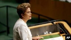 Presiden Brazil Dilma Rousseff berpidato pada Sidang Majelis Umum PBB di kantor PBB, Senin, 28 September 2015.