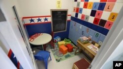 The new visiting room of the Cybulski Community Reintegration Center in Enfield, Conn., where the State Department of Correction unveiled their new visiting room for families.