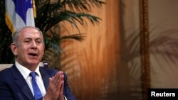 Israeli Prime Minister Benjamin Netanyahu delivers remarks at the Hudson Institute's Herman Kahn Award Ceremony at the Plaza Hotel in Manhattan, New York, Sept. 22, 2016.