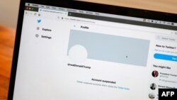 The suspended Twitter account of U.S. President Donald Trump appears on a laptop screen on January 08, 2021 in San Anselmo, California. 