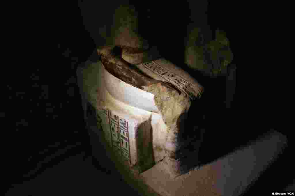 Statues of ahi inside the tomb (KAMPP 390) in Luxor, Egypt, Sept. 9, 2017.