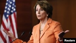 U.S. House Minority Leader Nancy Pelosi speaks to reporters, file photo. 