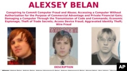 This wanted poster provided by the FBI shows Alexsey Alexseyevich Belan, aka “Magg,” 29, a Russian national and resident. The United States announced charges, March 15, 2017, against two Russian intelligence officers and two hackers.