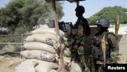 FILE - Cameroon special forces personnel stand guard on the Elbeid bridge in Fotokol, Feb. 17, 2015.