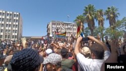 People in Suwaida, Syria, protest a government decision to increase fuel prices on Aug. 24, 2023. (Sweida 24 via REUTERS)