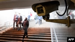 A surveillance camera in an underground passage in Moscow on January 27, 2020.