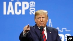 President Donald Trump speaks at the International Association of Chiefs of Police Convention, Oct. 28, 2019, in Chicago.