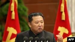 FILE - North Korean leader Kim Jong Un speaks at the office building of the Party Central Committee in Pyongyang in this picture taken Sept. 2, 2021, and released from North Korea's official Korean Central News Agency.