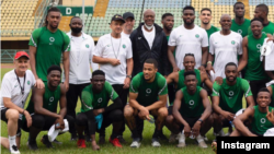 'Yan wasan Super Eagles bayan da suka kammala atisaye a Legas (Hoto: Instagram)