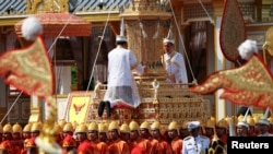 The Royal Urn of Thailand's late King Bhumibol Adulyadej is carried during the Royal Cremation ceremony at the Grand Palace in Bangkok, Oct. 26, 2017.