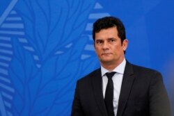 FILE - Brazil's Justice Minister Sergio Moro attends a news conference in Brasilia, Brazil, April 13, 2020.
