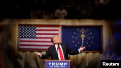 Kandidat Capres AS dari Partai Republik, Donald Trump dalam kampanye di The Palladium, Center for Performing Arts, Carmel, Indiana (2/5).