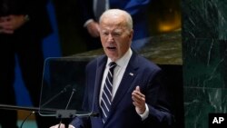 조 바이든 미국 대통령이 24일 뉴욕에서 열린 제79차 유엔총회에서 연설하고 있다.