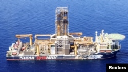 London-based Energean’s drill ship begins drilling at the Karish natural gas field offshore Israel in the east Mediterranean, May 9, 2022. 