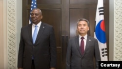 로이드 오스틴(왼쪽) 미 국방장관과 이종섭 한국 국방장관 (자료사진=한국 국방부)