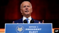 当选总统拜登在特拉华州发表演说 （美联社 2020年11月25日） 