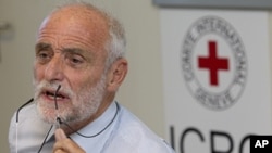 Swiss Jakob Kellenberger, President of the International Committee of the Red Cross, talks to the media about his visit to Syria, during a press conference at the ICRC headquarters in Geneva, Switzerland, September 6, 2011.
