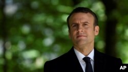President-elect Emmanuel Macron, attends a ceremony to mark the anniversary of the abolition of slavery May 10, 2017 in Paris.
