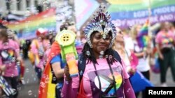 A person takes part in the 2022 Pride Parade in London, July 2, 2022. 