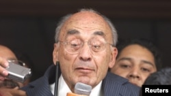 FILE - FILE PHOTO: Former Mexican President Luis Echeverria makes a statement in Mexico City, July 9, 2002.