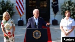 U.S. President Joe Biden delivers remarks during an Independence Day celebration on the South Lawn of the White House in Washington, July 4, 2022. 