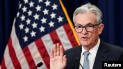 제롬 파월 미 연방준비제도 의장이 15일 연방공개시장위원회(FOMC) 정례회의 직후 기자회견하고 있다.