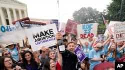 A celebration outside the Supreme Court, Friday, June 24, 2022, in Washington. The Supreme Court has ended constitutional protections for abortion that had been in place nearly 50 years — a decision by its conservative majority to overturn the court's lan