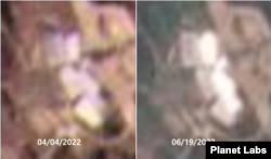 남측자산인 아난티골프장의 클럽하우스. 4월(왼쪽)과 비교해 20일(오른쪽) 별다른 변화가 없는 모습이다. 자료=Planet Labs