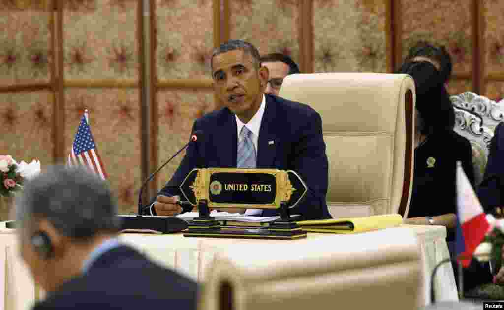 President Barack Obama speaks at the second ASEAN-U.S. Summit in Naypyitaw, Myanmar, Nov. 13, 2014.