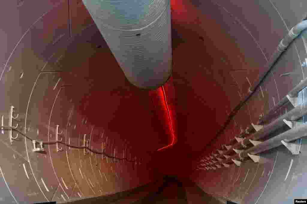 The Boring Company unveils the first test tunnel of a proposed underground transportation network across Los Angeles County during an event in Hawthorne, California, U.S., Dec. 18, 2018.