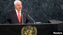 리카르도 마르티넬리 파나마 대통령이 25일 유엔 총회에서 연설하고 있다.