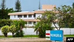 View of the entrance of the Hungarian embassy in Brasilia, taken on March 25, 2024. Former Brazilian president Jair Bolsonaro was "hosted for two days" at the embassy, his lawyers said Monday, denying that he had taken refuge there in February to evade justice.