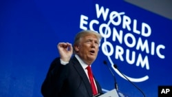 Presiden Donald Trump memberikan pidato do Forum Ekonomi Dunia di Davos, Swiss, 26 Januari 2018. 