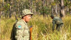 Park rangers show forest patrols to reporters in Cambodia's Srepok Wildlife Sanctuary in Koh Nhek district Mondulkiri on Jan. 17, 2021. (Oun Chheng Por/VOA)