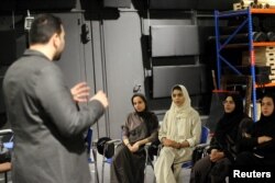 Saudi women study film making at a university in Jeddah, Saudi Arabia, March 7, 2018.