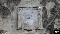 This handout picture provided by UNITAR-UNOSAT shows a close-up of a satellite-acquired image, with rubble seen at the location of the Temple of Bel in Syria's ancient city of Palmyra, Aug. 31, 2015. (UNITAR-UNOSAT / URTHECAST)