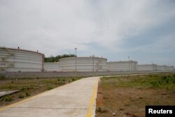 Oil tanks are seen on Made island outside Kyauk Pyu, Myanmar, May 17, 2017.