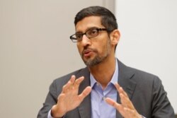 FILE - Google CEO Sundar Pichai speaks during a visit to El Centro College in Dallas, Oct. 3, 2019.
