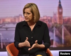 Britain's Home Secretary Amber Rudd, appears on the BBC's Marr Show in London, Sept. 17, 2017.
