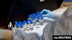 អ្នក​បច្ចេកទេស​នៅ​ក្នុង​មន្ទីរពិសោធន៍​មួយ​ពិនិត្យ​មើល​ដប​នៃ​ថ្នាំ​ព្យាបាល​ជំងឺ​កូវីដ១៩ នៅ​មជ្ឈមណ្ឌល​វិទ្យាសាស្ត្រ Gilead Sciences នៅ​ក្នុង​ក្រុង La Verne រដ្ឋ California សហរដ្ឋអាមេរិក កាលពី​ថ្ងៃទី១១ ខែមីនា ឆ្នាំ២០២០។