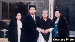 Kim Jong Nam(2nd left) posed with Sung Hye Rang, Kim Won Ju, Ri Nam Ok at Kim Jong IL'S birthday in 1992. Source: Imogen O’Neil/The Golden Cage: Life with Kim Jong Il, A Daughter’s Story.