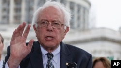 FILE - Vermont Senator Bernie Sanders speaks at a news conference on Capitol Hill in Washington, Sept. 8, 2014.